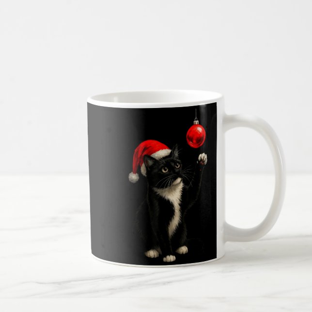 Taza De Café Funny Tuxedo Bauble Cat Santa Hat Red Xmas Christm (Derecha)