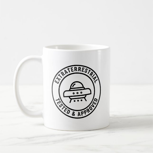 Taza De Café Funny UFO Alien Extraterrestrial Tested & Approved (Izquierda)