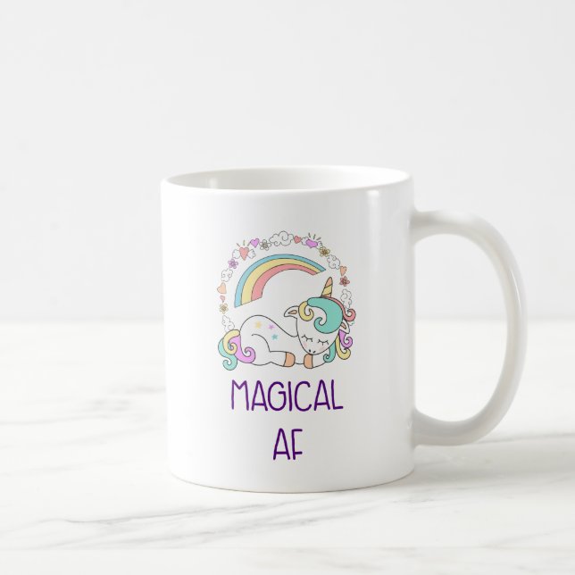 Taza De Café Funny Unicornio Magical AF con decoraciones Girly (Derecha)