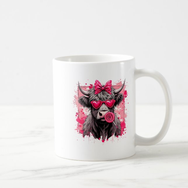Taza De Café Funny Valentine Highland Cow Lollip Heart Art Nk L (Derecha)