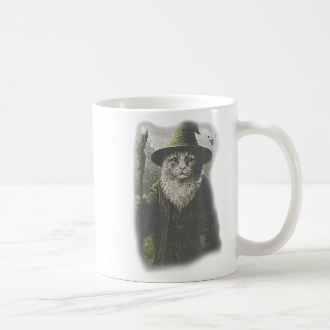 Taza De Café Funny Weird Kitten Wizard Ghost Cat Meme Catdalf H (Derecha)