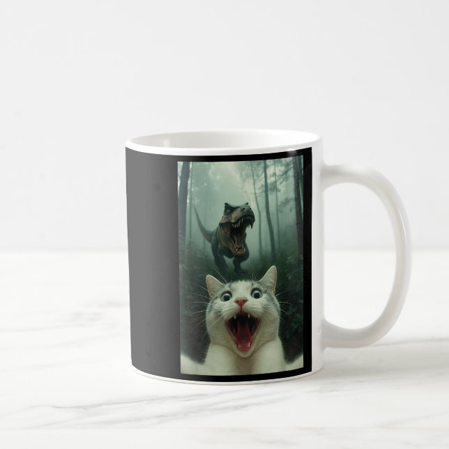 Taza De Café Funny White Cat Selfie With T-rex Dinosaur, Cat Ki (Derecha)