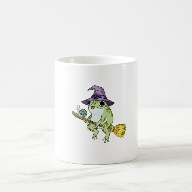 Taza De Café Funny Wizard Frog Rides A Broomstick Illustration (Centro)