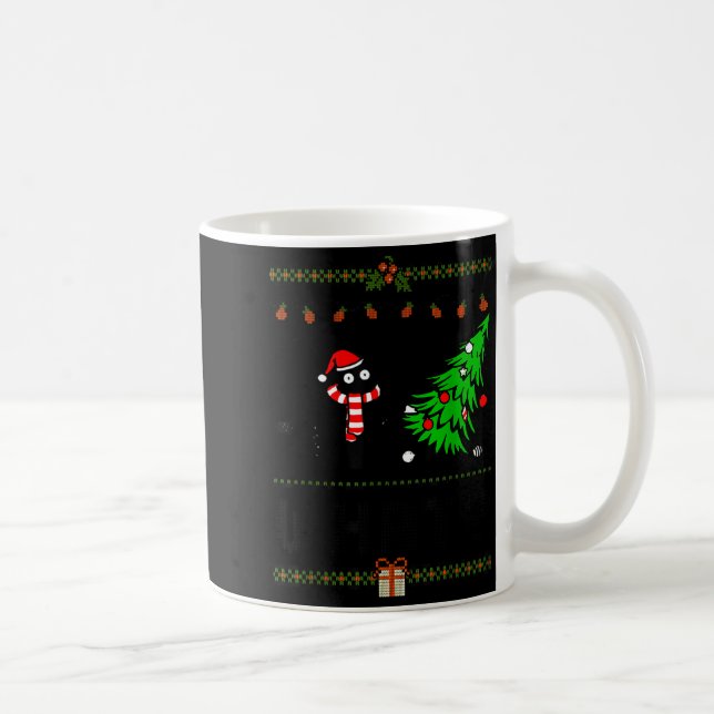 Taza De Café Funny Xmas Black Cat Pushing Christmas Tree Over C (Derecha)