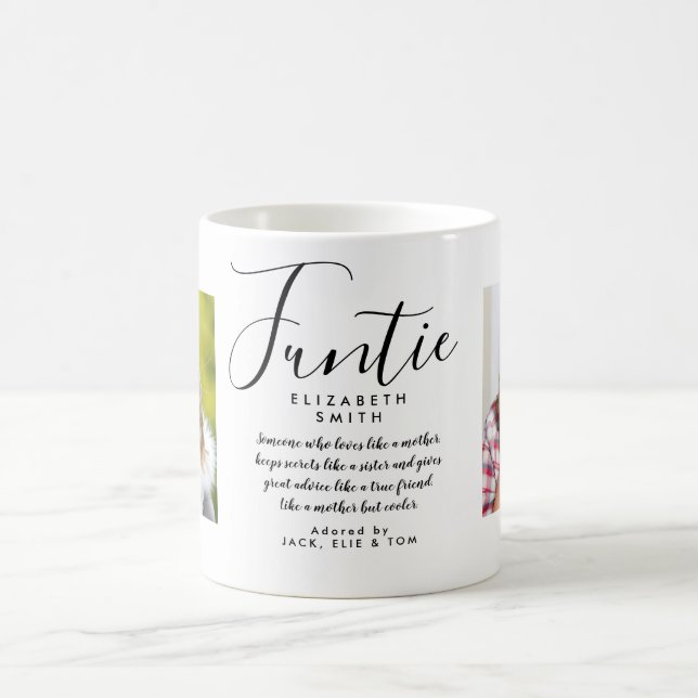 Taza De Café Funtie Elegant Script Fun Auntie Cita Foto (Centro)