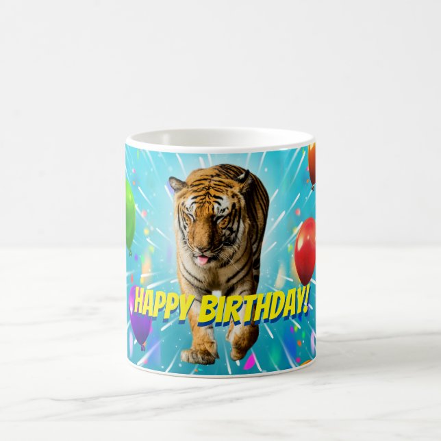 Taza De Café Funy Tiger Fiesta Balloon Explosion Cumpleaños (Centro)