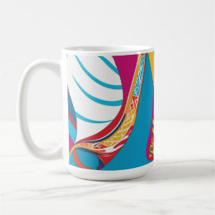 Taza De Café Fusión abstracta de batik tropical vibrante de hoj