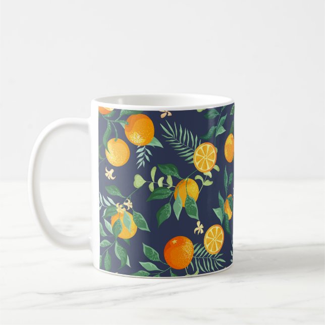 Taza De Café Fusión cítrica: Naranjas con flores tropicales (Izquierda)
