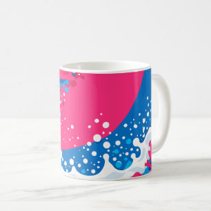Taza De Café Fusión Dinámica de Olas Rosas, Azules y Blancas