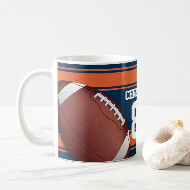 Taza De Café Fútbol de hierro en la cuadrícula azul y Naranja (Con donut)