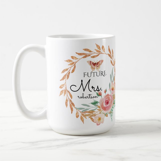 Taza De Café Futura Sra Floral Rubor Rosa Gold Purpurina Ducha (Izquierda)