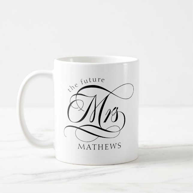 Taza De Café futura Sra. Nombre Novia Moderna Negro y Blanco (Izquierda)