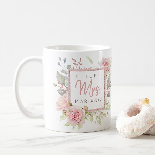 Taza De Café Futura Sra. Rosas de acuarela rosadas Blush | Cora (Con donut)