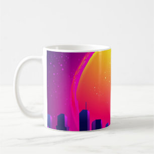 Taza De Café Futurismo Retro. ilustracion de onda sintética fut