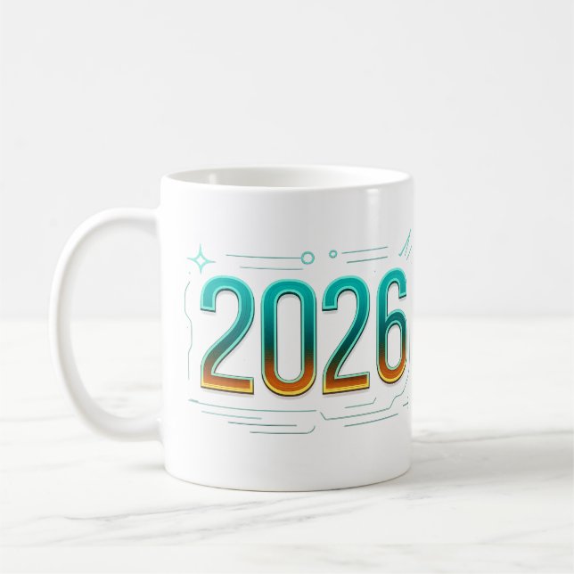 Taza De Café Futurista Año Nuevo 2026 Mug - Celebración elegant (Izquierda)