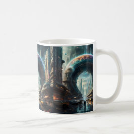 Taza De Café Futurista portal de planetas alienígenas con puert