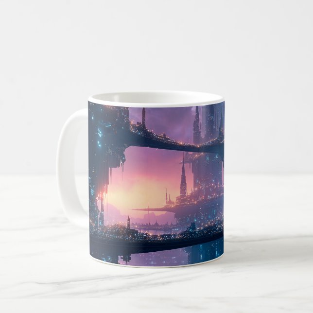 Taza De Café Futuristic Cityscape at Dusk (Anverso izquierdo)
