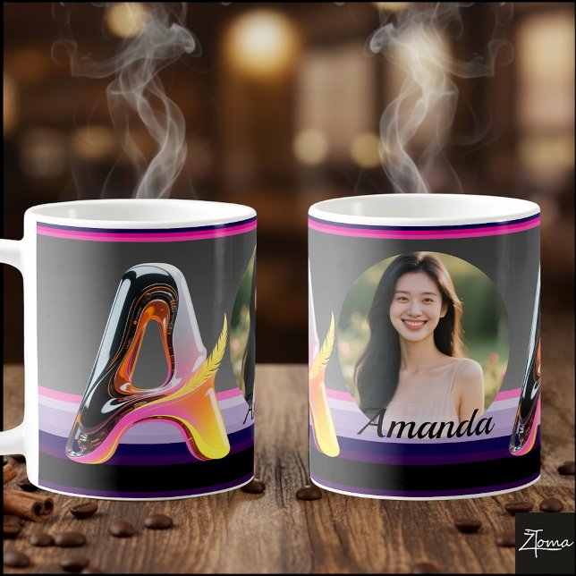 Taza De Café Futuristic Neon Glossy Abstract Letter A (This is a sample design. There are several models to choose from, with the name and color changed.)
