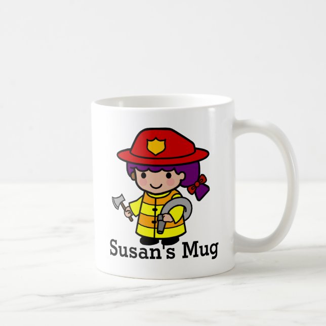 Taza De Café Futuro Chica de bomberos con hacha y manguera (Derecha)