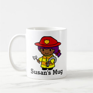 Taza De Café Futuro Chica de bomberos con hacha y manguera