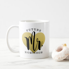 Taza De Café Futuro Monograma de boda personalizada Gold Heart