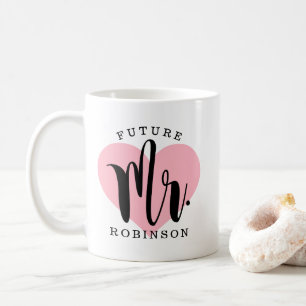 Taza De Café Futuro Sr. Pink Heart Monogram Boda