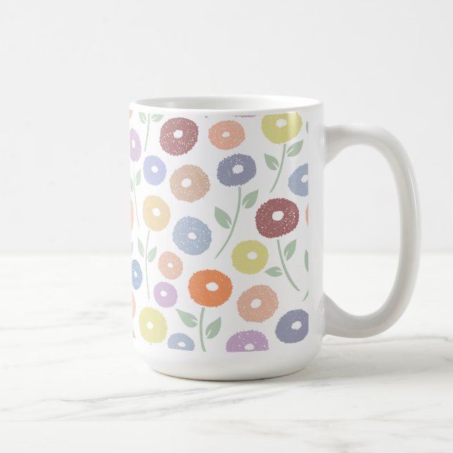 Taza De Café Fuzzy Flower Pattern Pastels on White (Derecha)