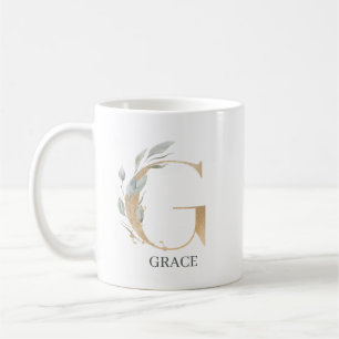 Taza De Café G Monograma Floral Personalizado
