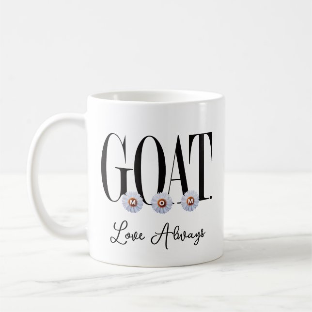 Taza De Café "G.O.A.T. MOM" Con Arte Daisies (Izquierda)