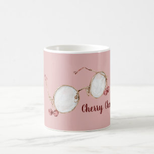 Taza De Café Gafas con encanto de cereza roja rosa