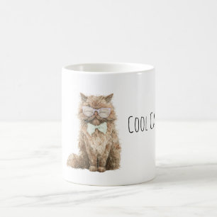 Taza De Café Gafas de arco de menta de gato genial marrón crema