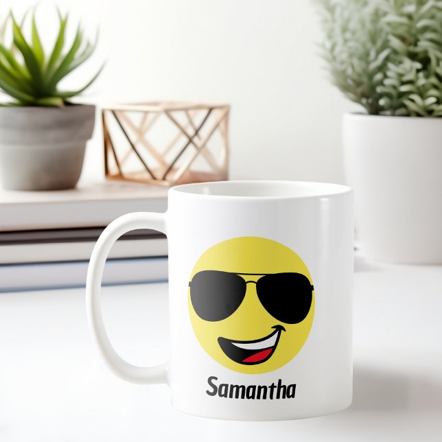 Taza De Café Gafas de Aviador y Cara Feliz, Diversión (Subido por el creador)