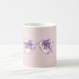 Taza De Café Gafas de Corazón Rosado Púrpura Amor Alegría