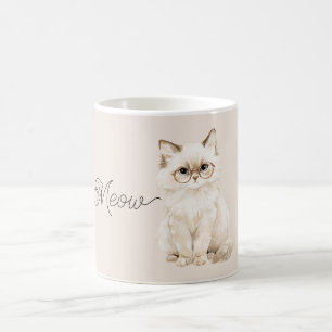 Taza De Café Gafas de gato blanco crema