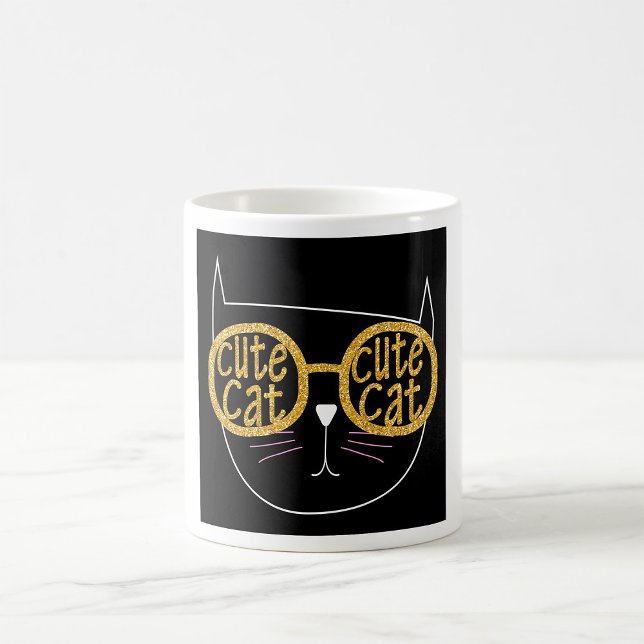 Taza De Café Gafas de gato lindo Purpurina de oro gráfico Cara  (Subido por el creador)