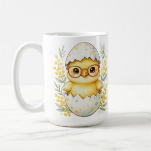 Taza De Café Gafas de pollito de Pascua lindas flor de mimosa