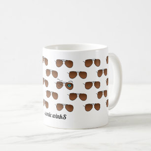 Taza De Café Gafas de sol Aviator Chic icónico guiño Marrón Pat