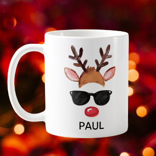 Taza De Café Gafas de sol de reno Cool Navidad Nombre personali