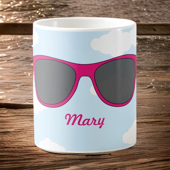 Taza De Café Gafas de sol divertidas magenta contra el café azu (Subido por el creador)