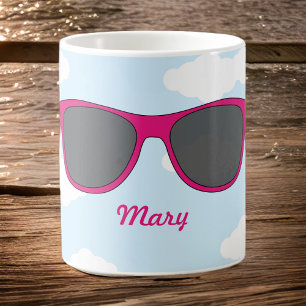 Taza De Café Gafas de sol divertidas magenta contra el café Bl