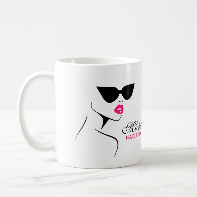 Taza De Café Gafas de sol retro pelo y maquillaje de belleza (Izquierda)