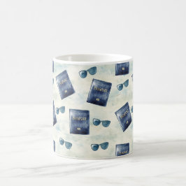 Taza De Café Gafas de sol Viaje Azul Pasaporte