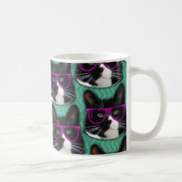 Taza De Café Gafas divertidas Patrón de gato Tuxedo Diseño épic
