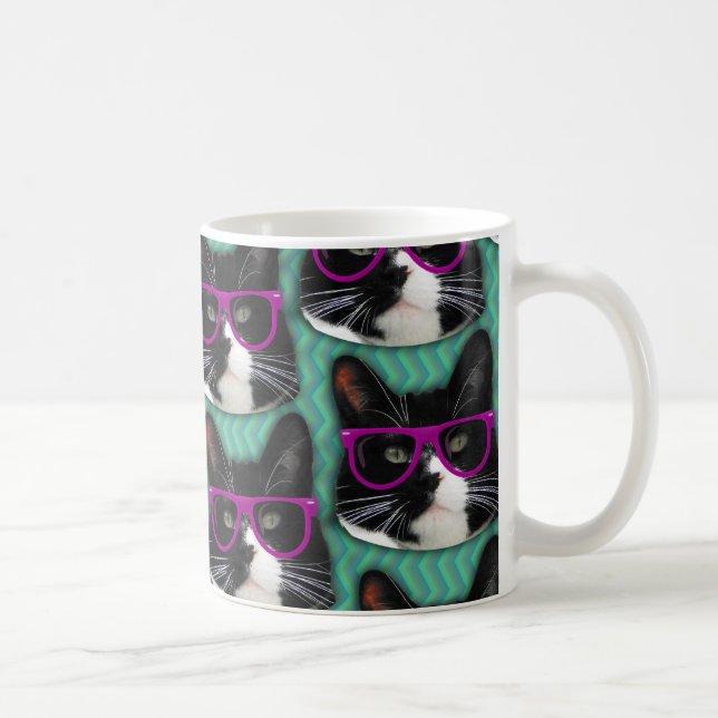 Taza De Café Gafas divertidas Patrón de gato Tuxedo Diseño épic (Derecha)