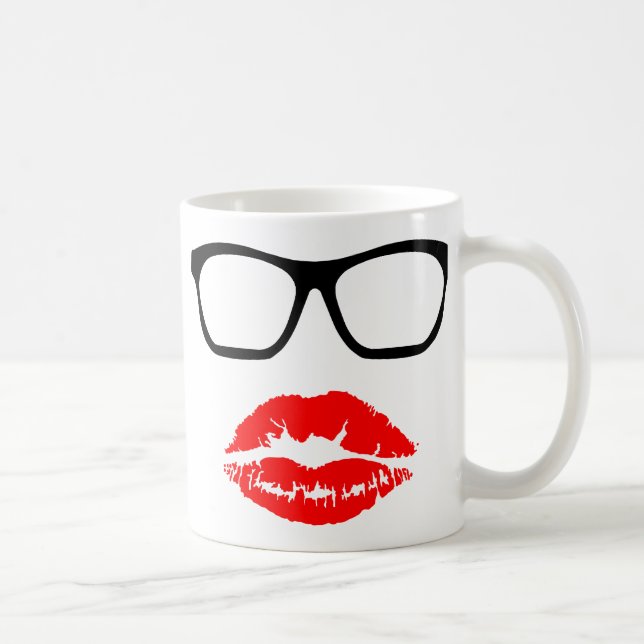Taza De Café Gafas nerviosas y besos de lápiz labial (Derecha)