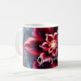 Taza De Café Galaxia de Poinsettia floral festiva personalizada