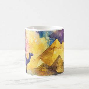 Taza De Café Galaxia del desierto al acuarela Camello Pirámide 