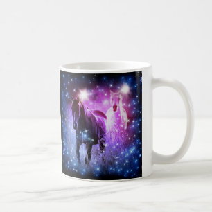 Taza De Café Galaxia romántica estrellas moradas azules galopan
