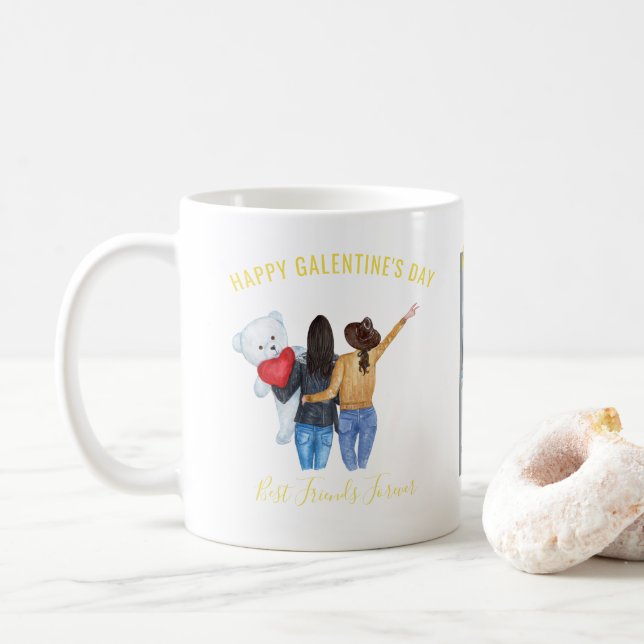 Taza De Café Galentine Valentine | Foto de los mejores amigos d (Con donut)