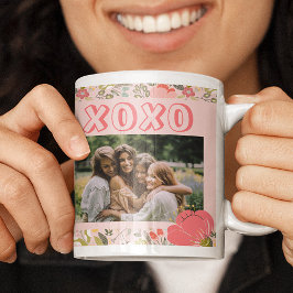 Taza De Café Galentine's Day floral pink 2 photo collage xoxo
